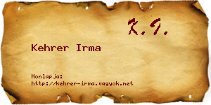 Kehrer Irma névjegykártya
